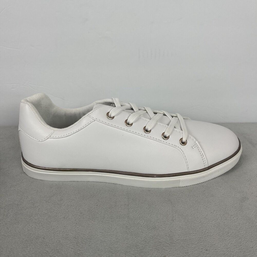 Evans Womens Lace Up Sneaker White Metal Strip Size 11 Clean Girl Preppy Casual